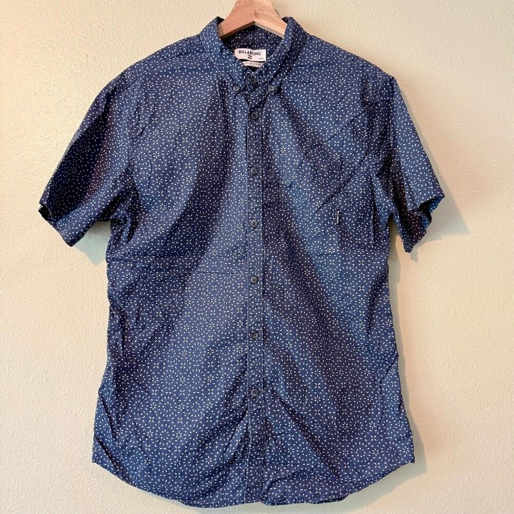 Billabong Short Sleeve Shirt Navy Blue Patterned M